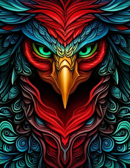 COLORING PAGE_ BLACK GREEN EAGLE  ABSTRACT  BLUE EYES_ _CYBER PUNK (MIDNIGHT) BLUE AND BLOOD RED, splash arts, aesthetic...