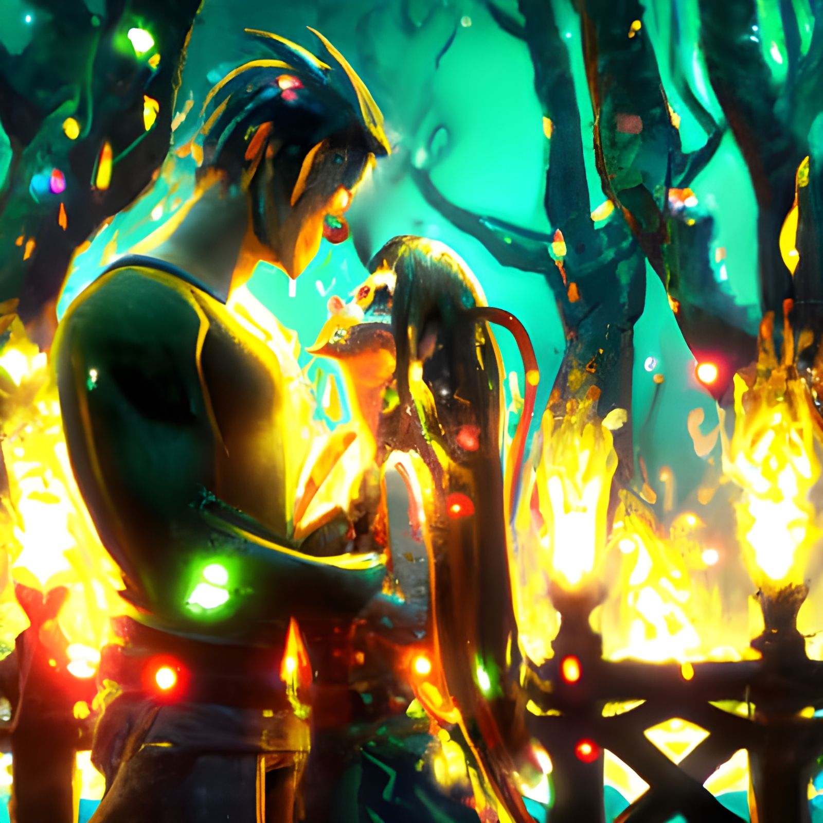 Phosphorescent Elvish Lovers in a Magical Forest