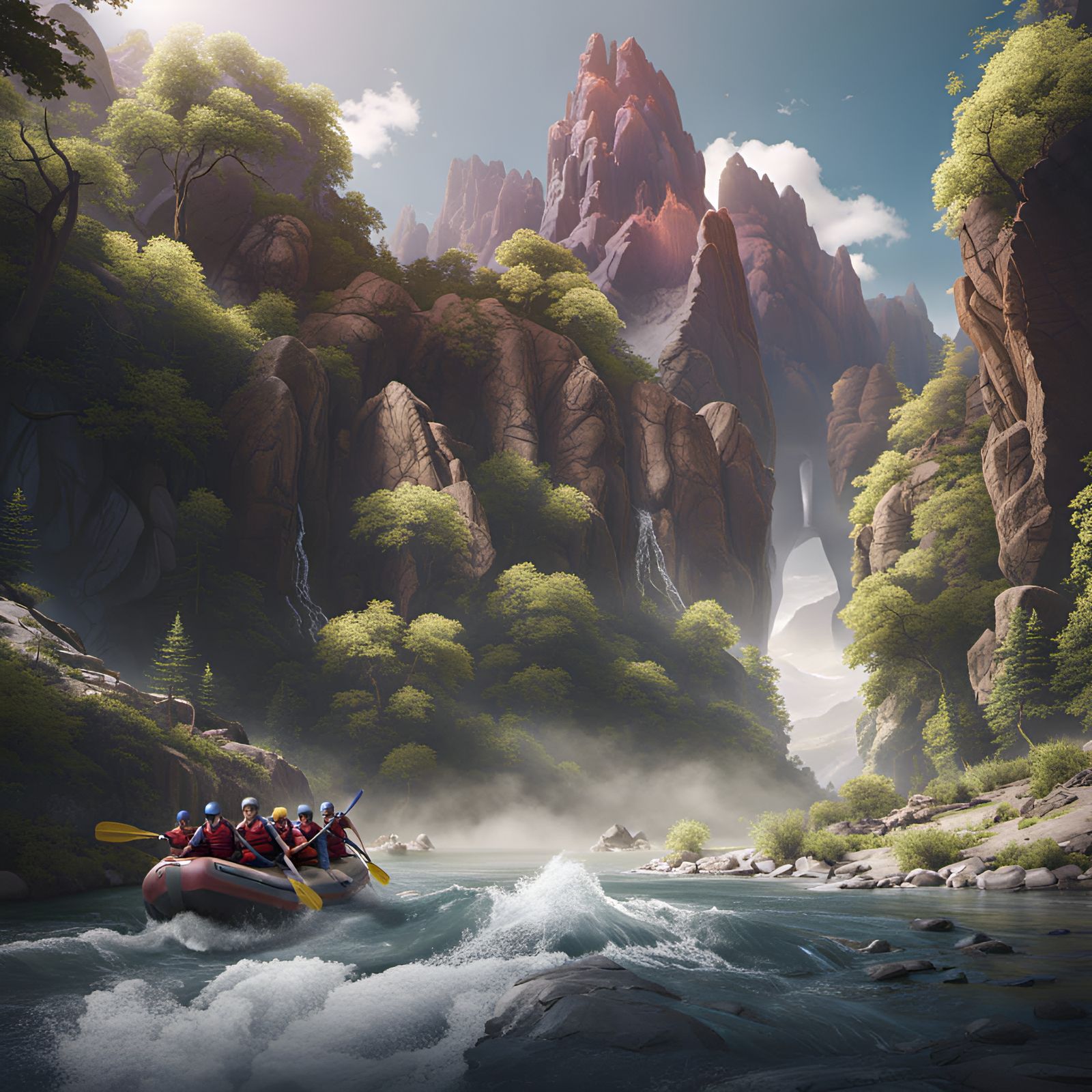 Fantastical River Rafting Matte Painting in 8k