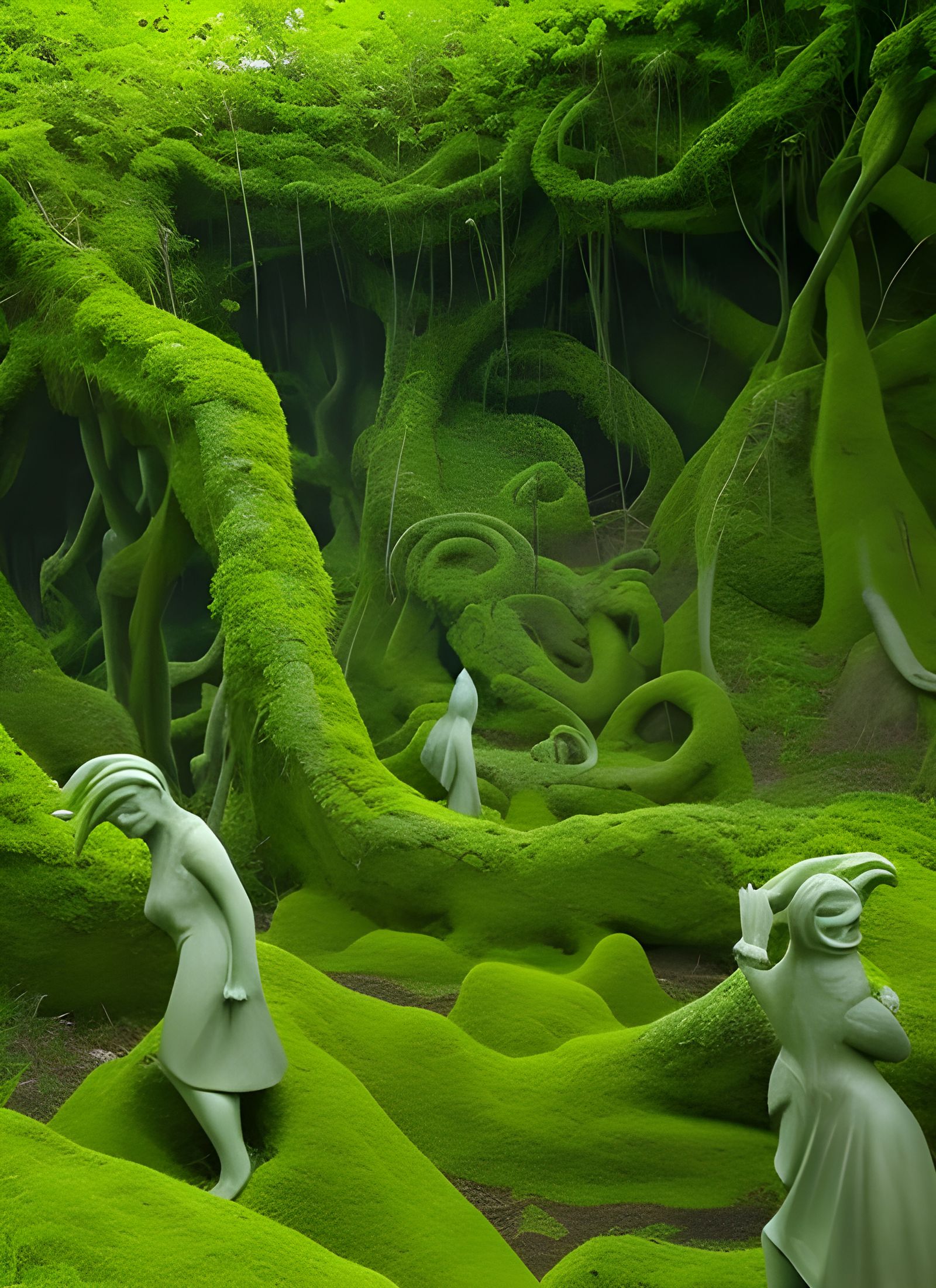 Lovecraftian Outer Gods Statues with Vines and Moss