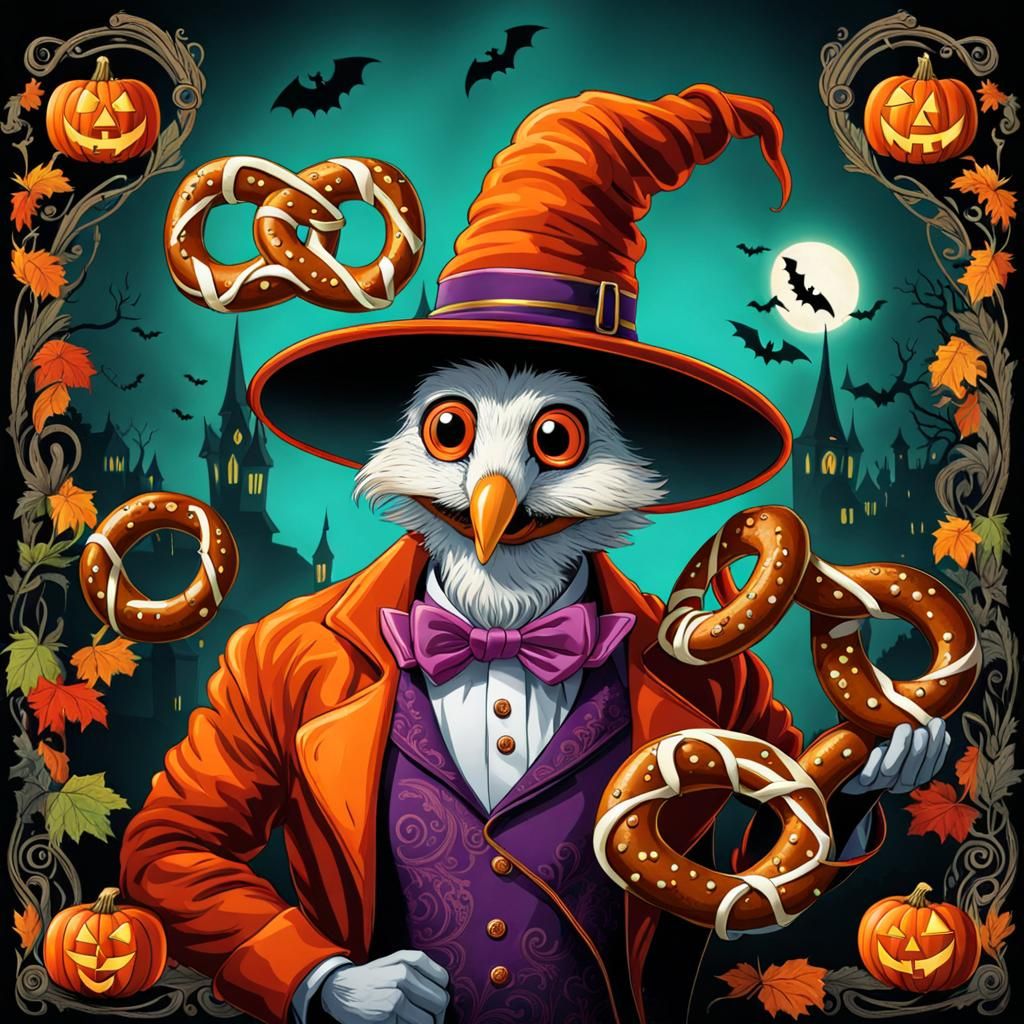 Halloween Pretzel Character in Graphic Novel Style