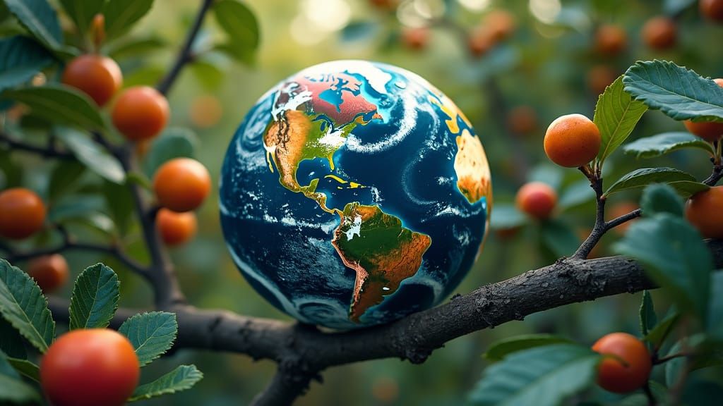 Surreal Cosmic Fruit Tree in Hyperrealistic Style