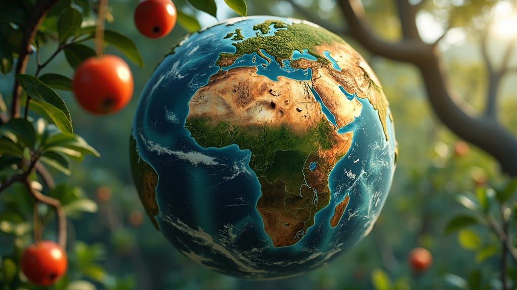 Vibrant Celestial Fruit Tree in Hyperrealistic Style