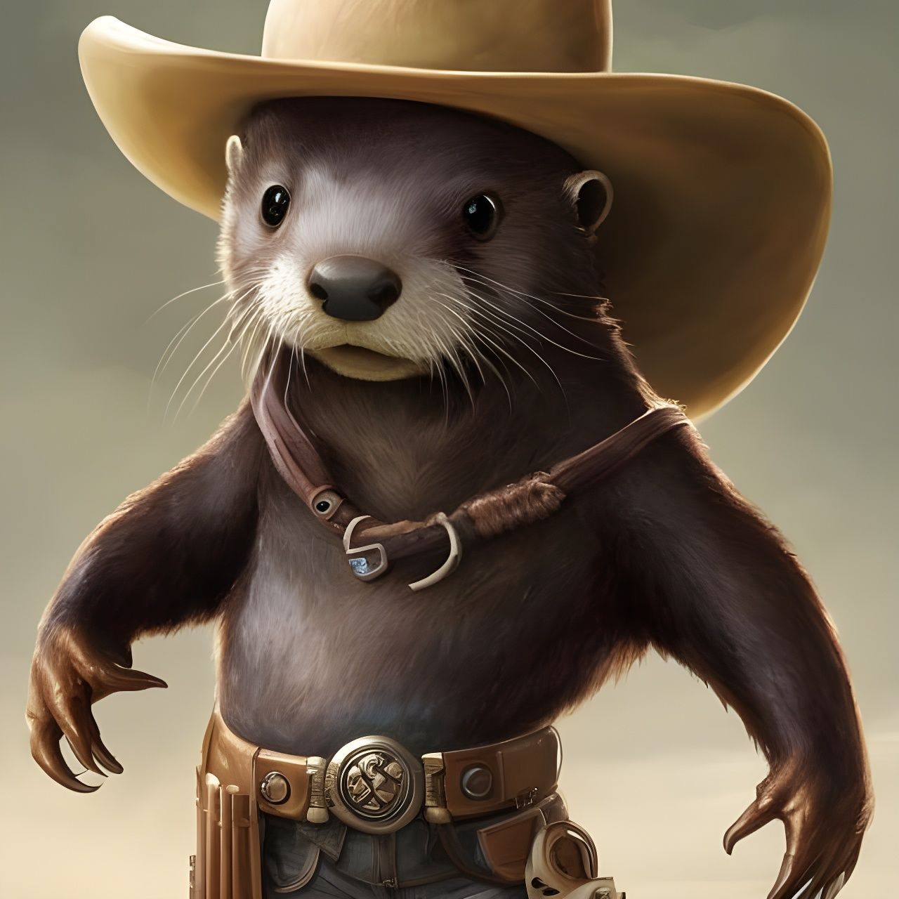 Chibi Cowboy Otter Portrait in Detailed Matte Style