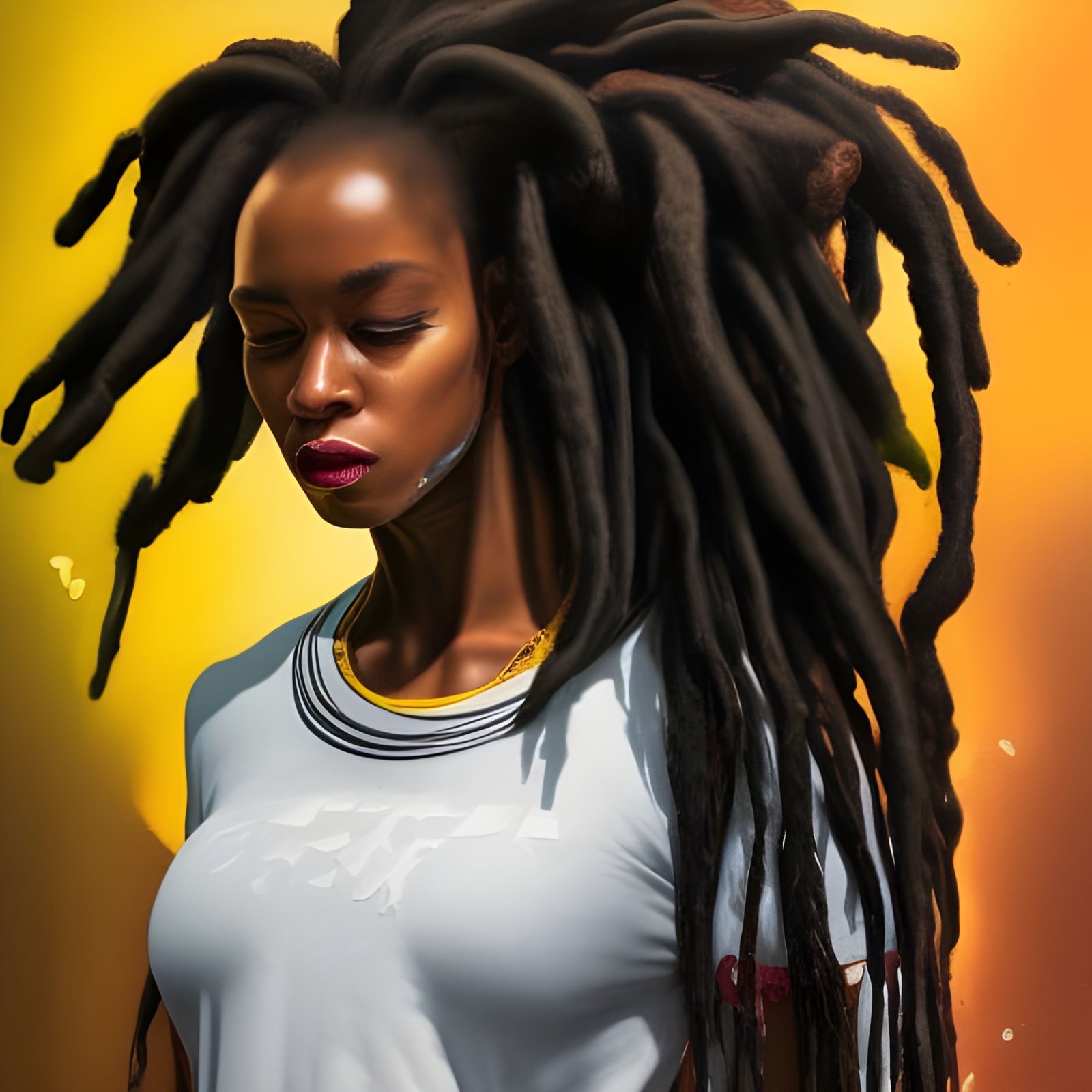 Black Woman Portrait with Rasta Hair, Hyperrealistic Style