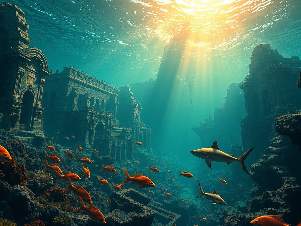 Atlantis Underwater Cityscape with Sharks