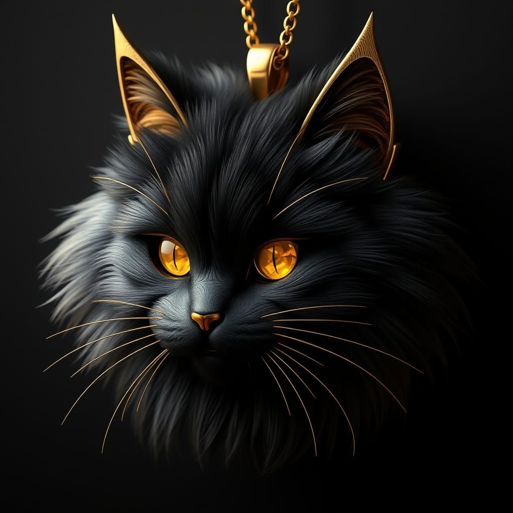 Luxurious Black Cat Pendant in Shimmering Gold
