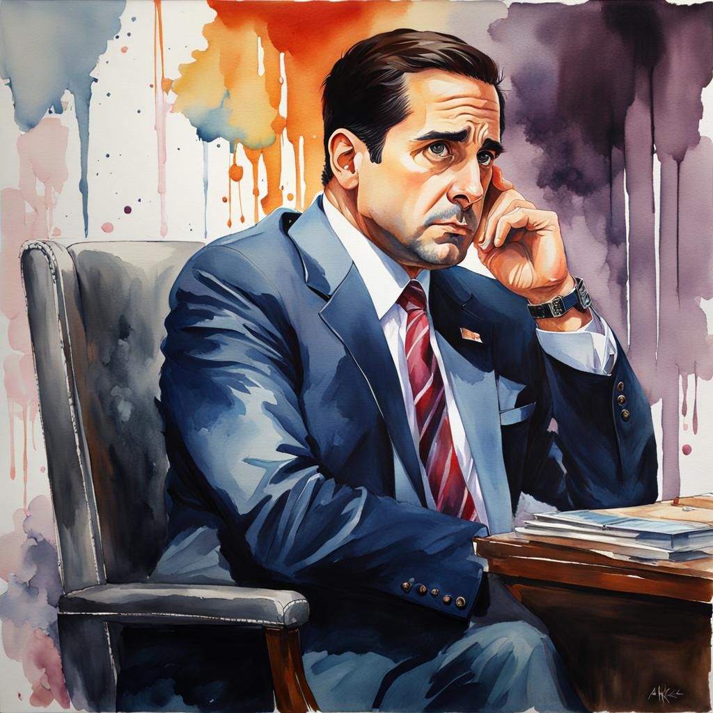 Disappointed Michael Scott: Watercolor Portrait
