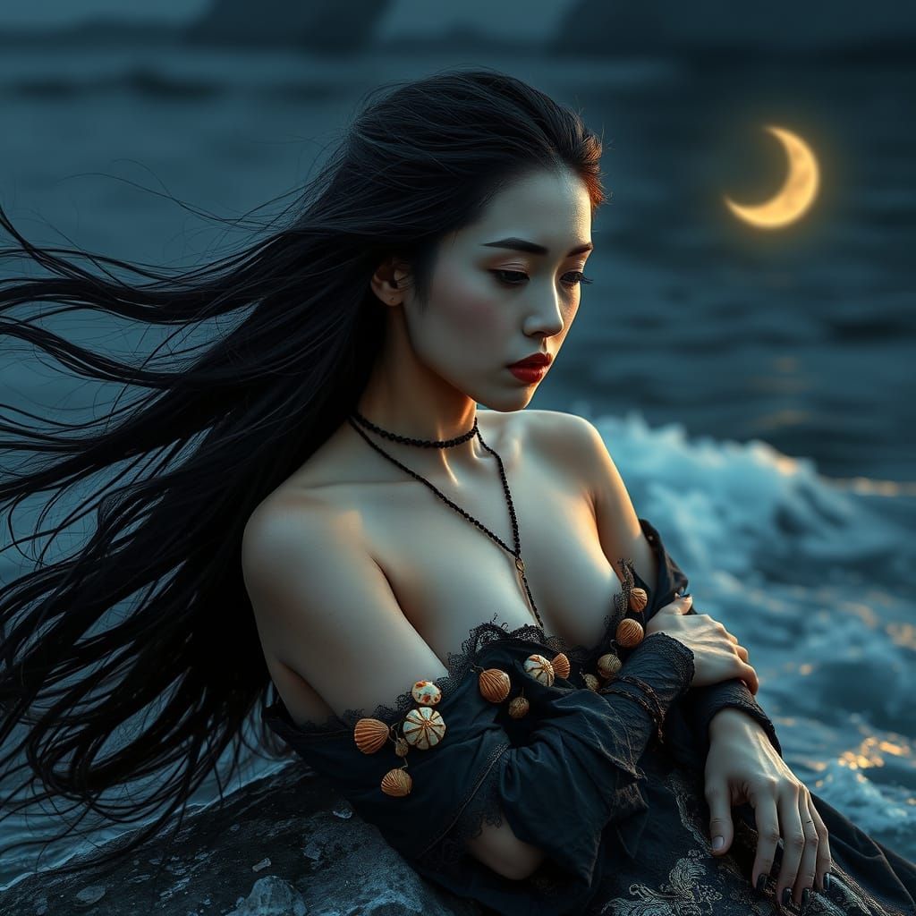 Mysterious Chinese Sorceress in Stormy Seas