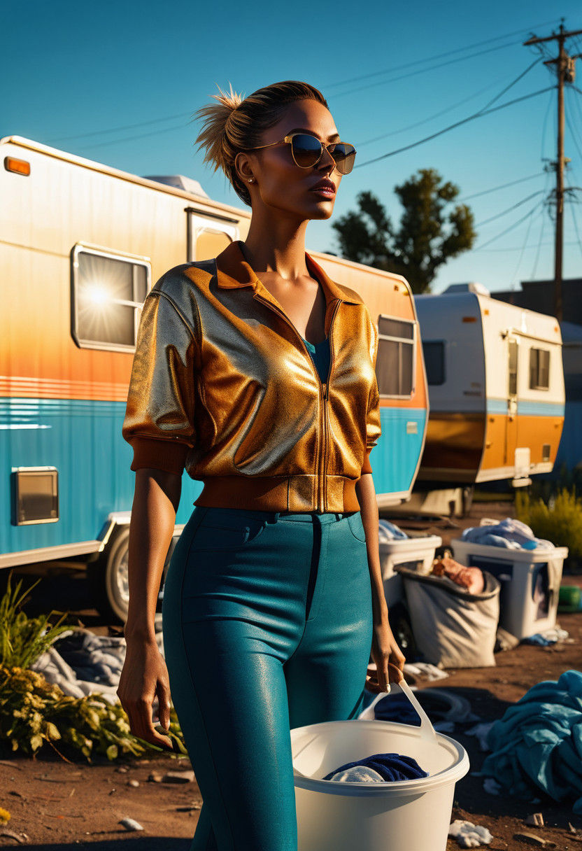 Girl in Trailer Park Sunset Dreamscape