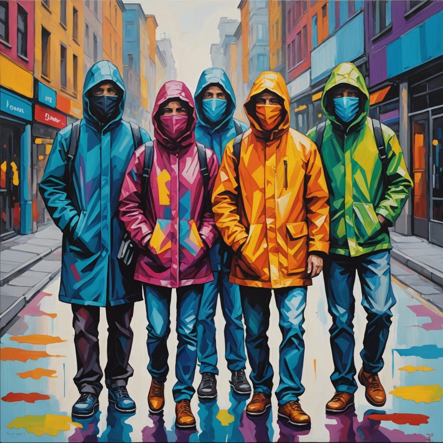 Urban Art of Faceless Figures in Expressionist Style