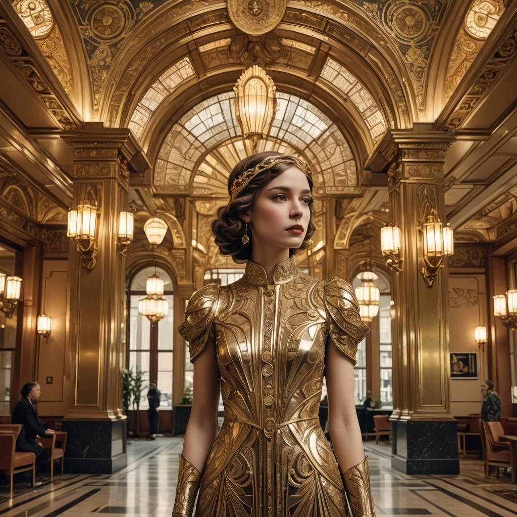 Art Deco Girl in Amsterdam Hotel Lobby