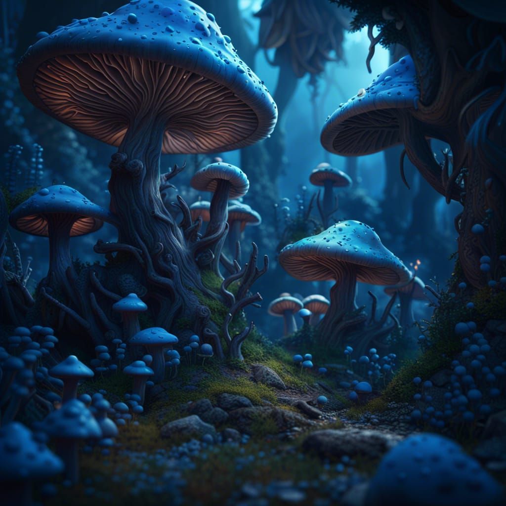 Fantastical Matte Painting in Deep Mushroom Blue