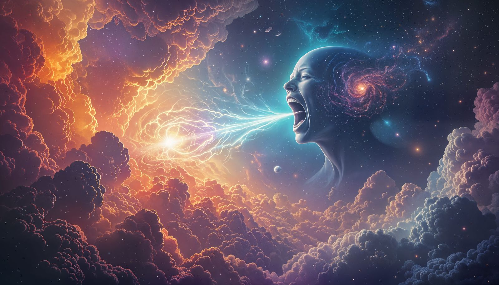 Cosmic Illustration of Infancy's Scream in Holographic Style