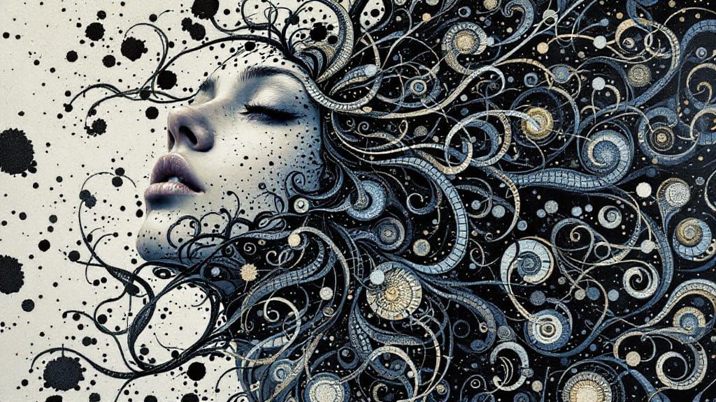 Celtic Woman with Fractal Mosaic Hair Art