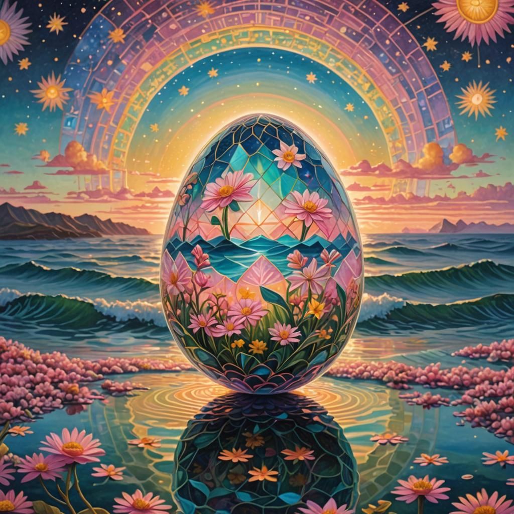 Enchanted Egg on Ocean Surface at Sunset