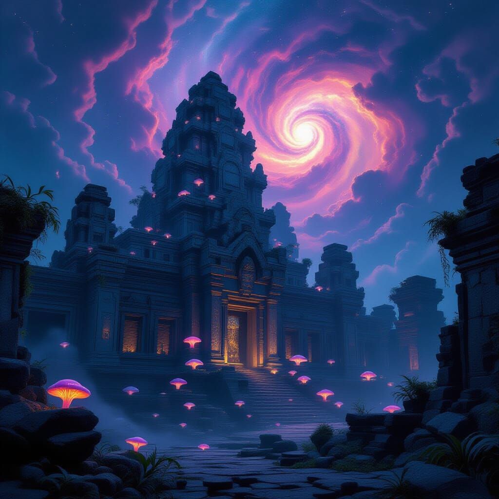 Alien Temple Complex in Nebula - Hyperrealistic Cinematic