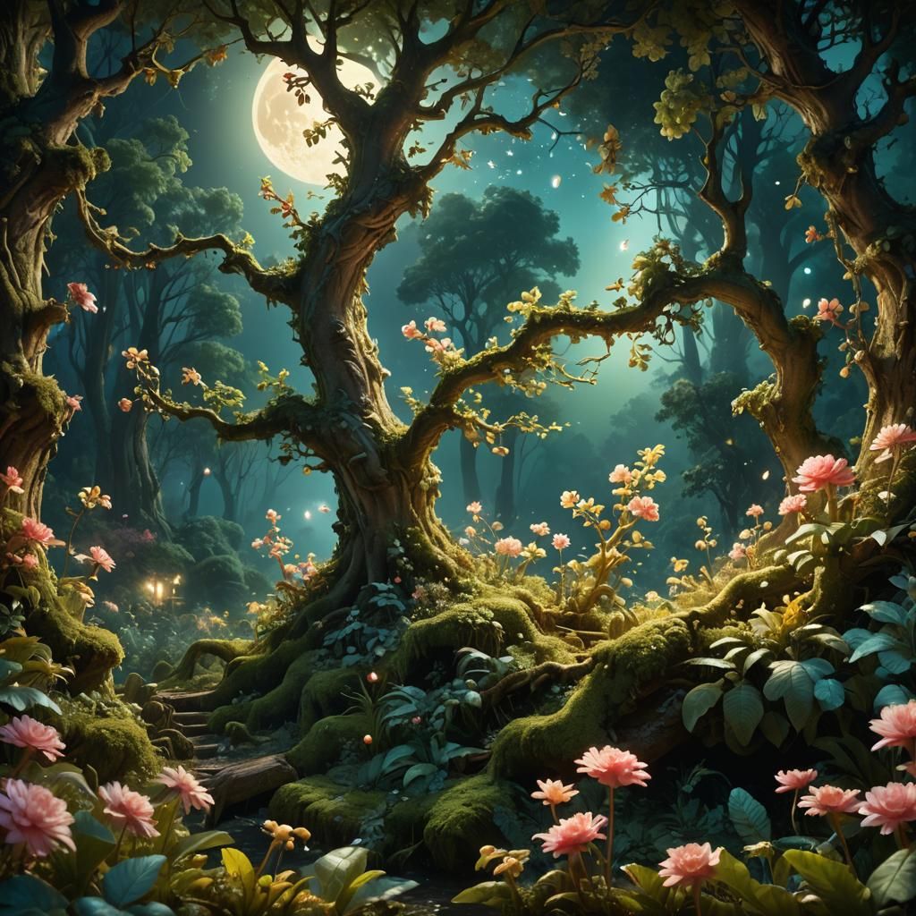 Lush Forest in Rococo Digital Matte Painting Style