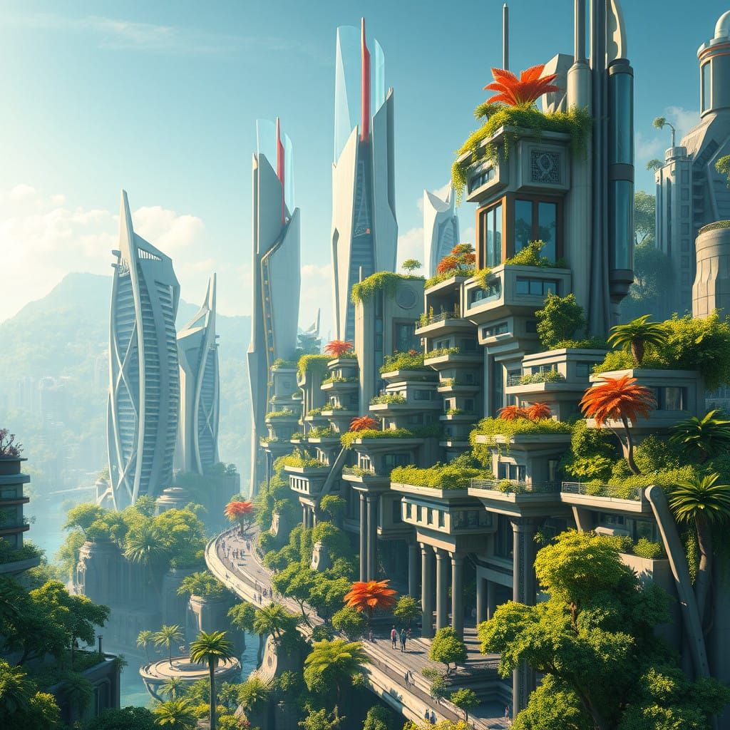 Eco-Friendly Metropolis Blends Skyscrapers with Vibrant Fore...