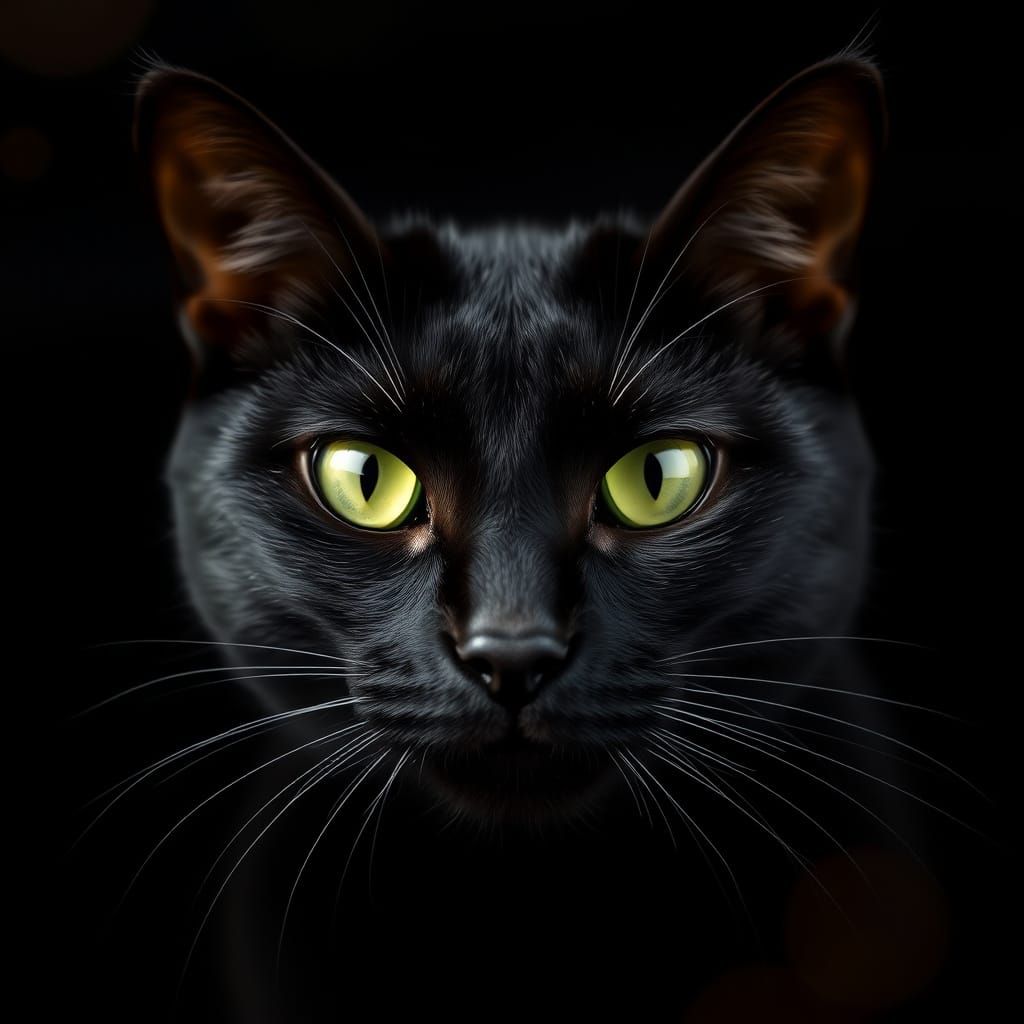 Sleek Black Cat Illuminated by Ethereal Green Glow