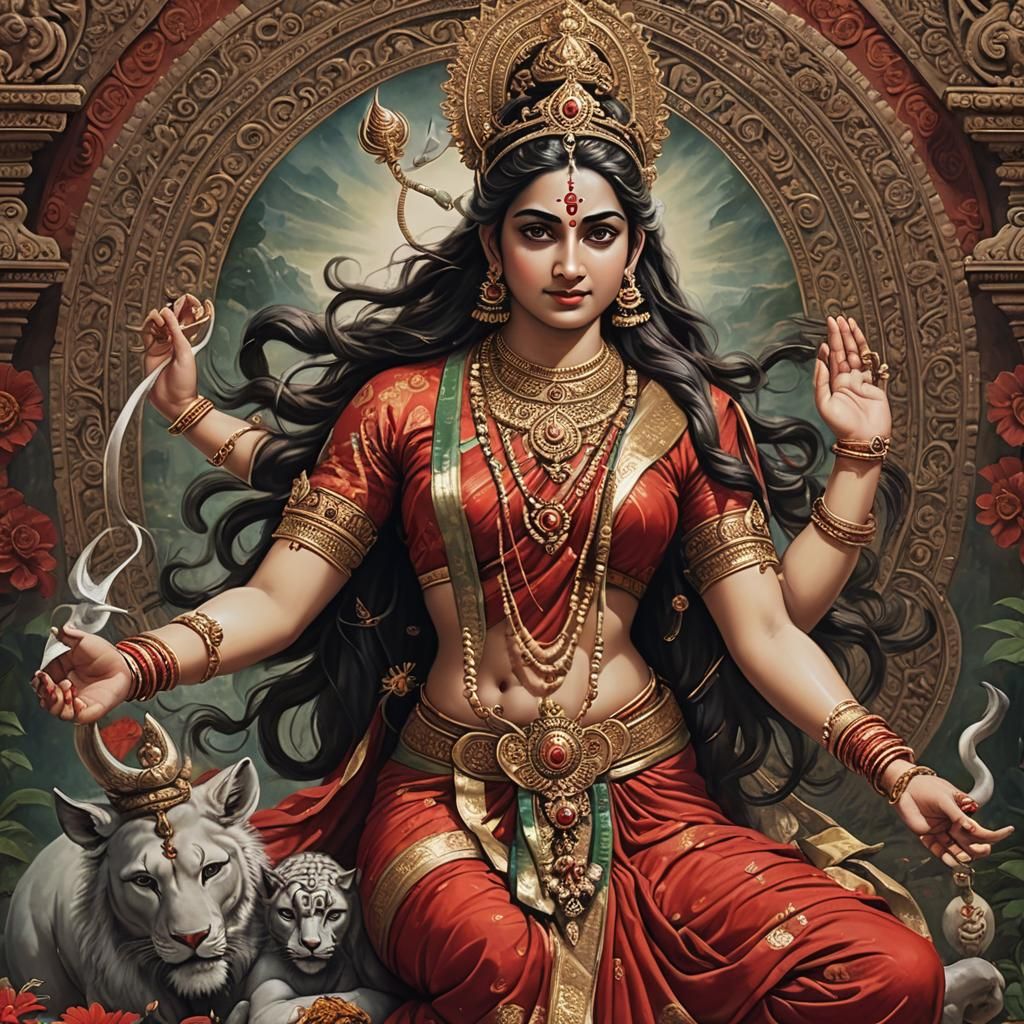 Benevolent Parvati in Detailed Matte Painting