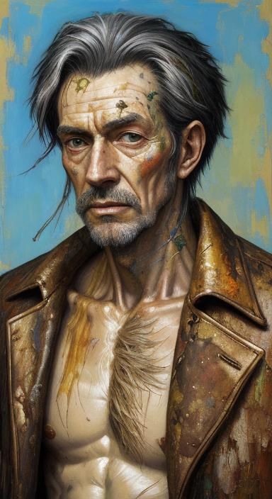 Expressionistic Surreal Portrait of a Wiry Man in Art Brut S...