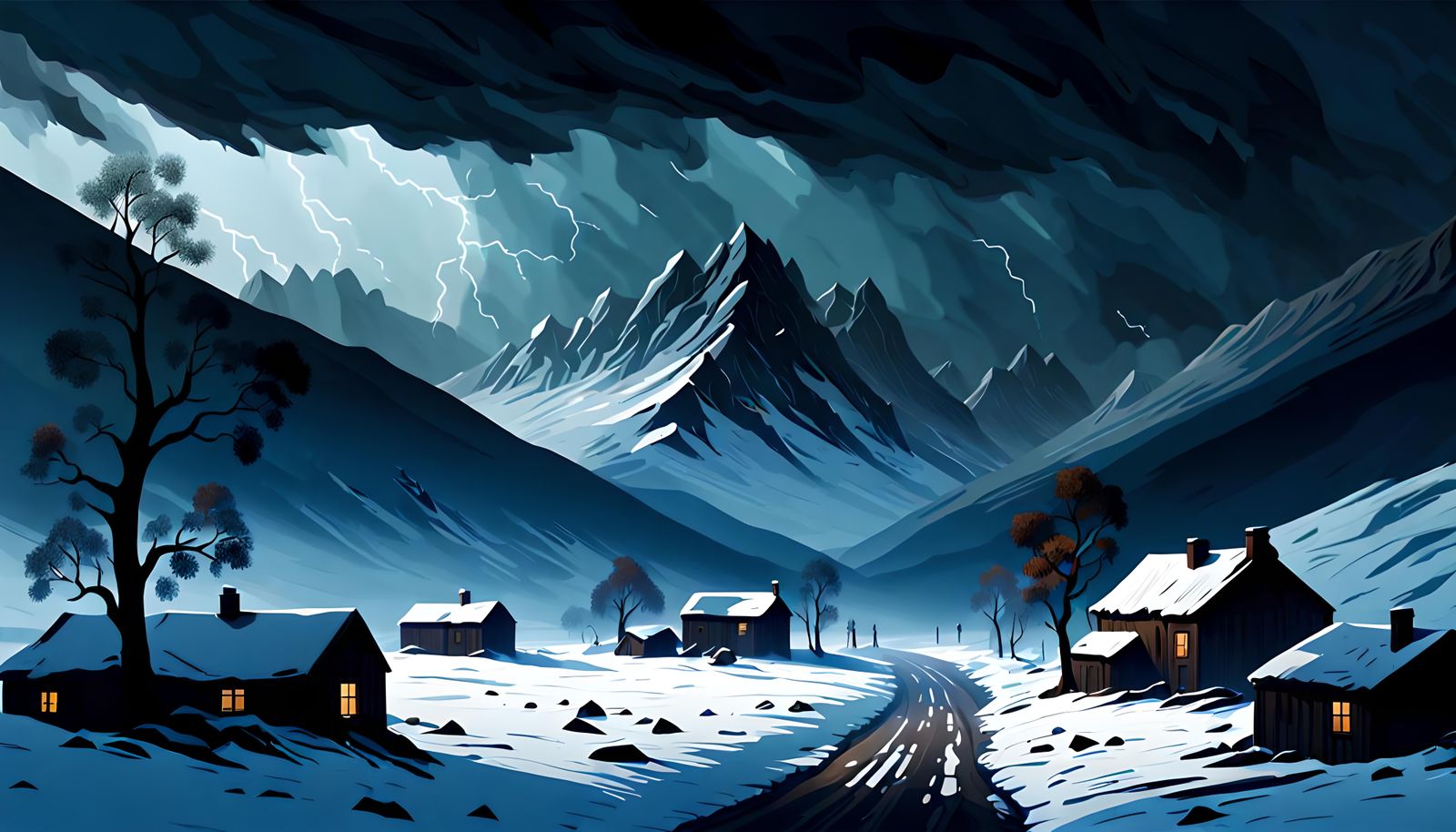 Ominous Snow Apocalypse in Romantic Style