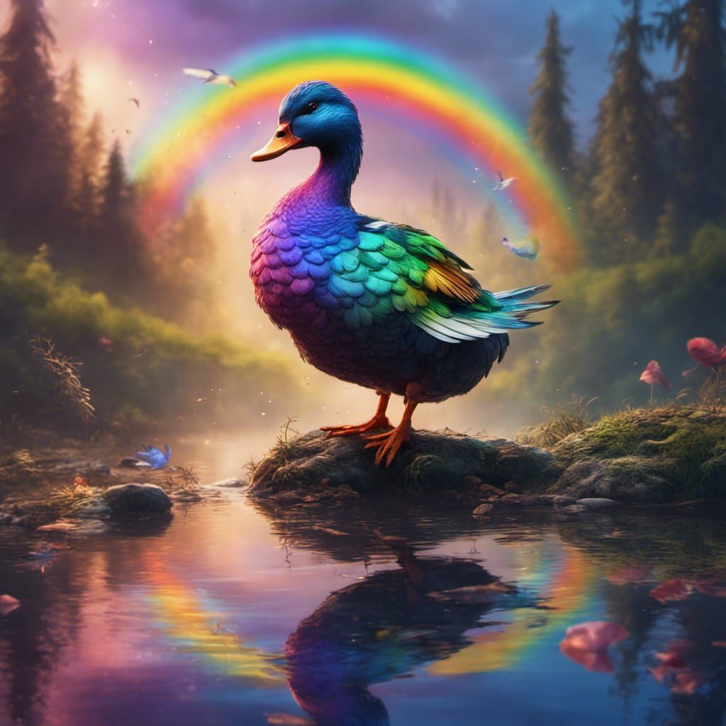 Rainbow Duck on Pond: Fantasy Concept Art