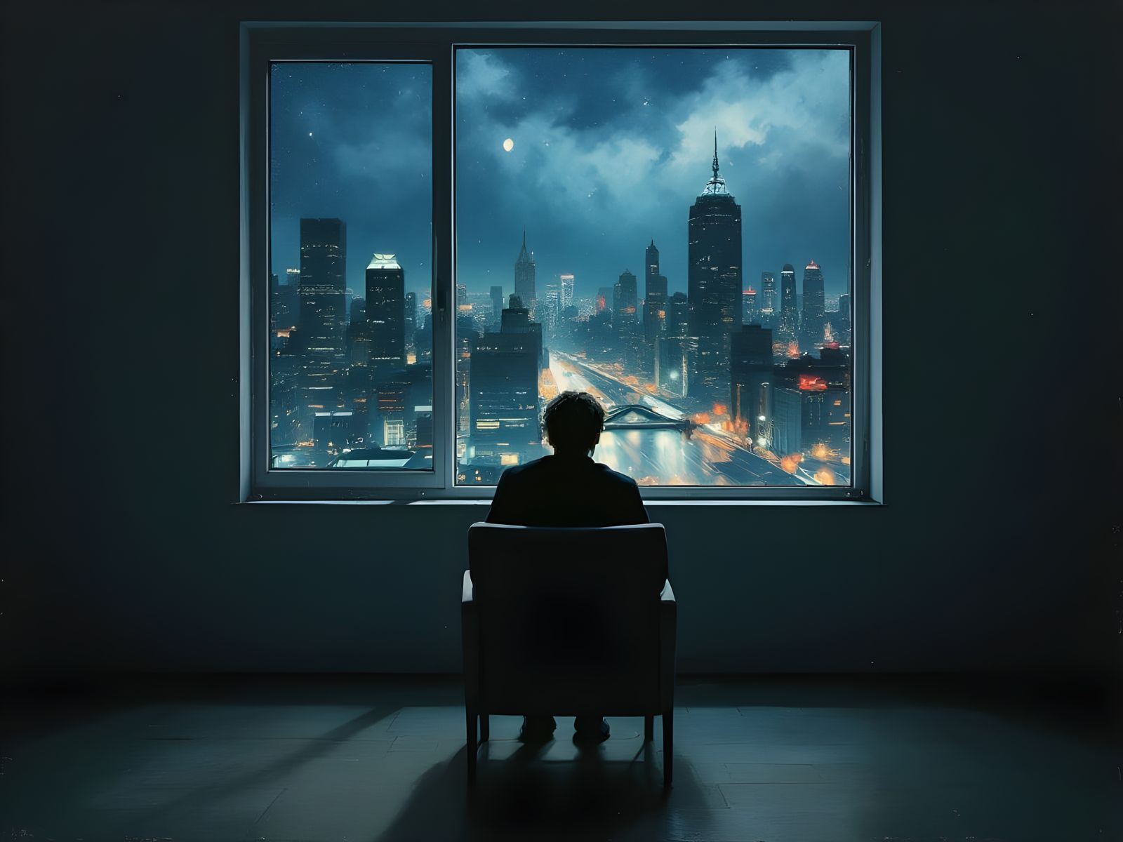 A Lonely Figure in a City's Shadow