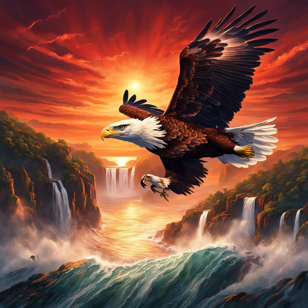 Majestic Eagle Soaring Above Sea in Digital Art
