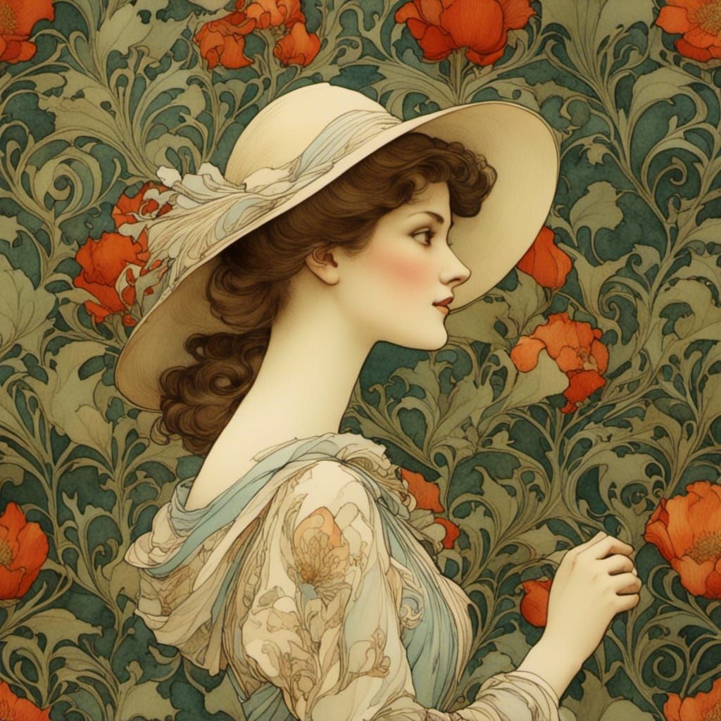 Romantic Woman in Profile Before Wallpaper