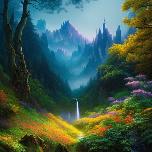 Fantasy Forest Landscape in Ethereal Style