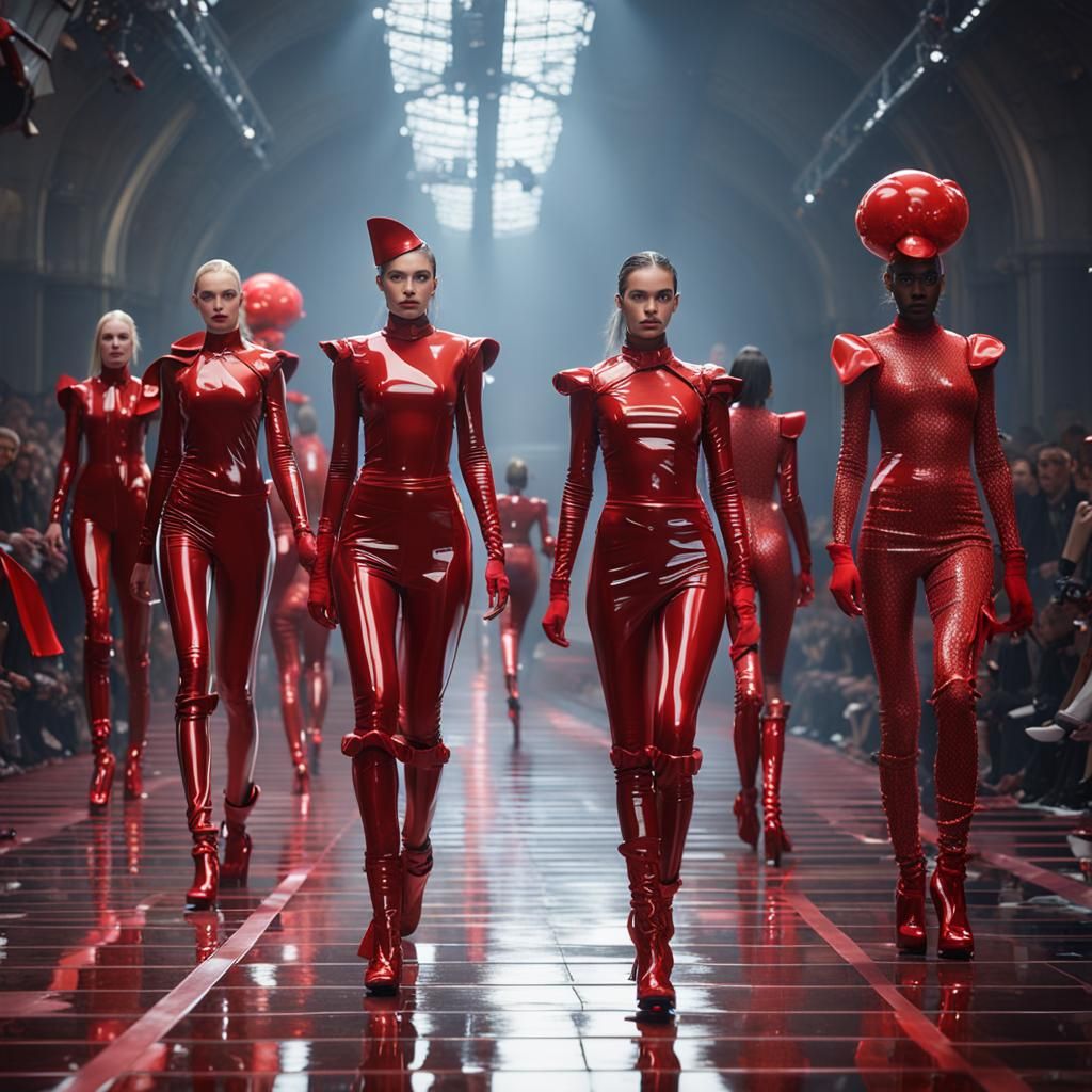 Catwalk Models Presenting Detailed Latex Fashion