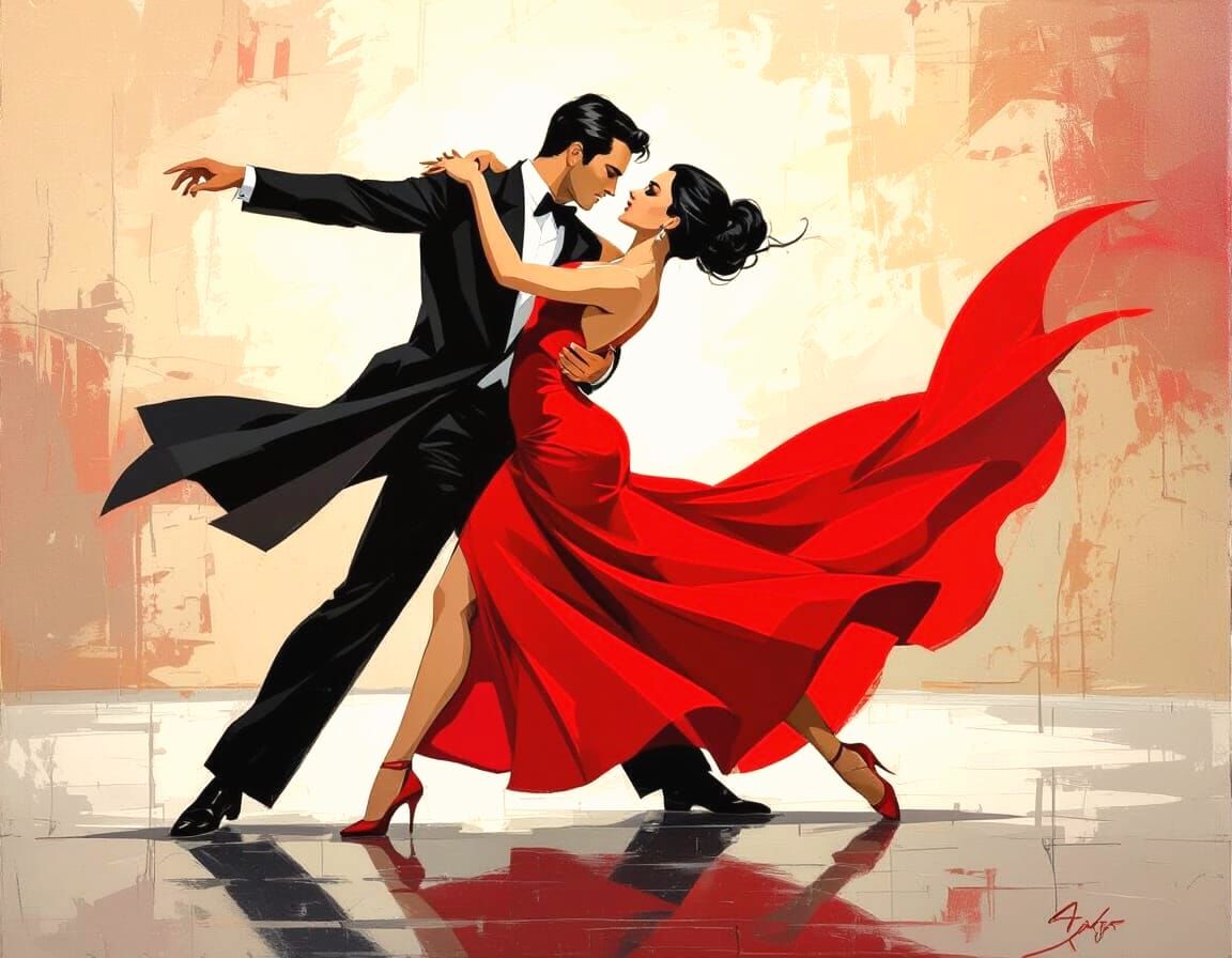 Passionate Tango Dance Oil Painting in Minimalist Style