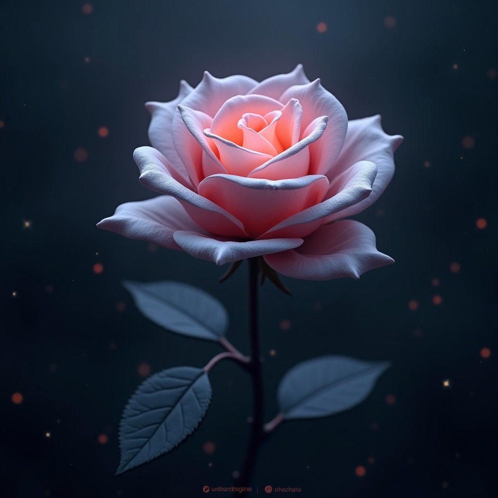 Silver Glowing Rose in the Night: Fantasy Art