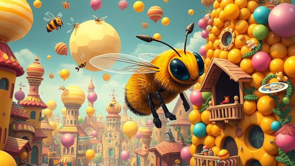 Whimsical Bee City in Vibrant Candy Colors