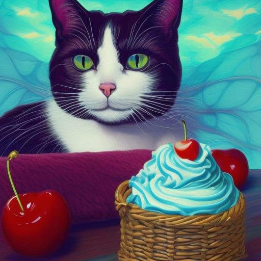 Cat's Whipped Cream Dream: Art Nouveau Oil Painting