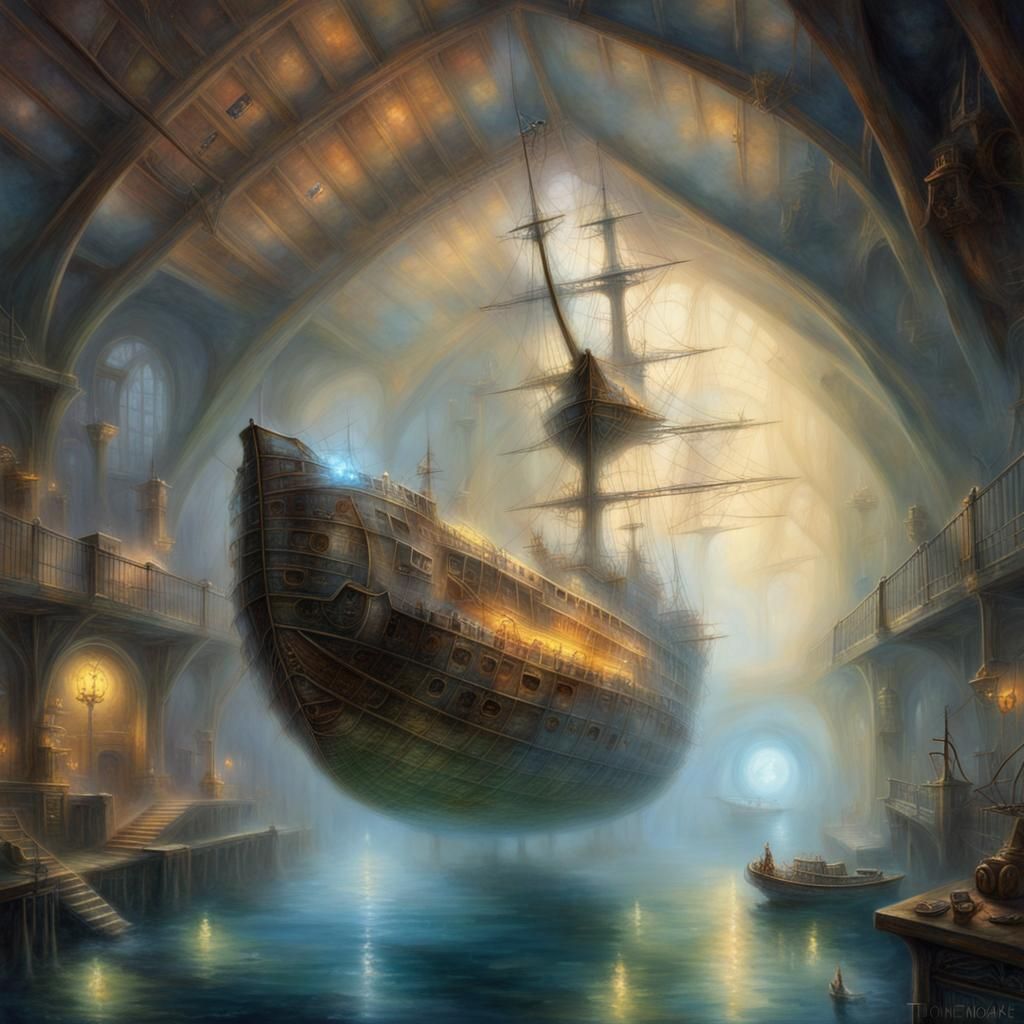 Ethereal Flying Ship Trapped in Hangar