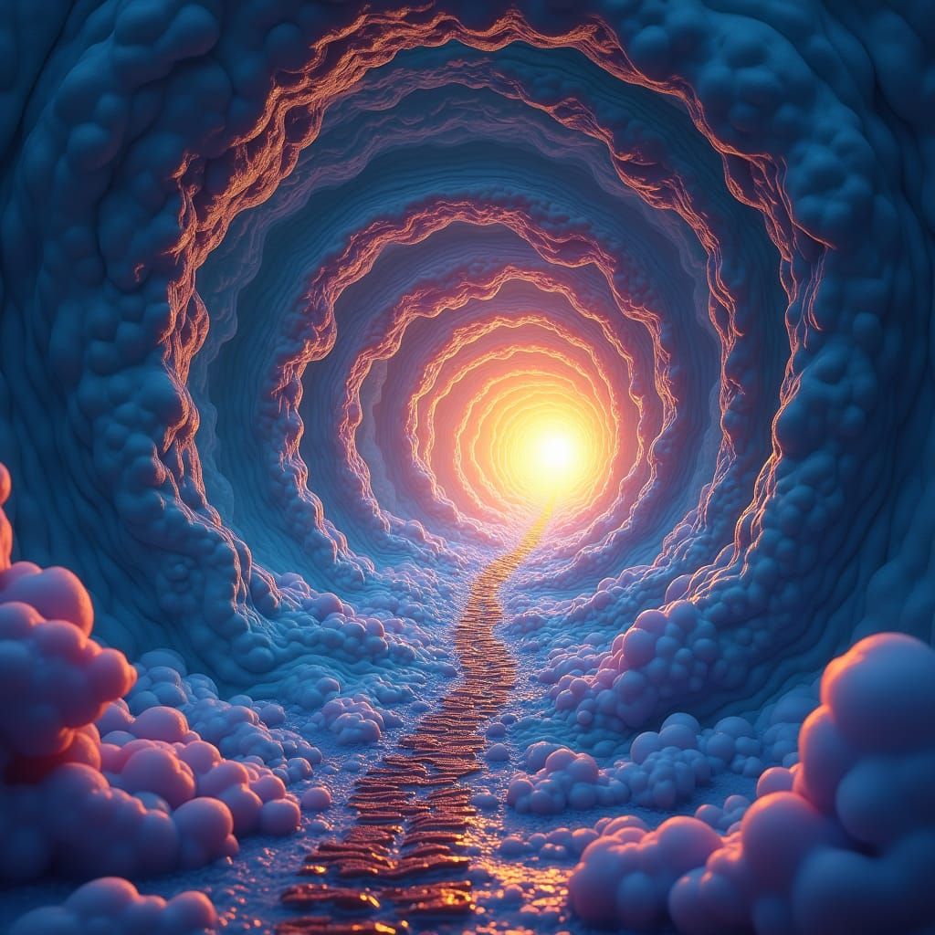 Swirling Wormhole with Golden Light in Surreal Style