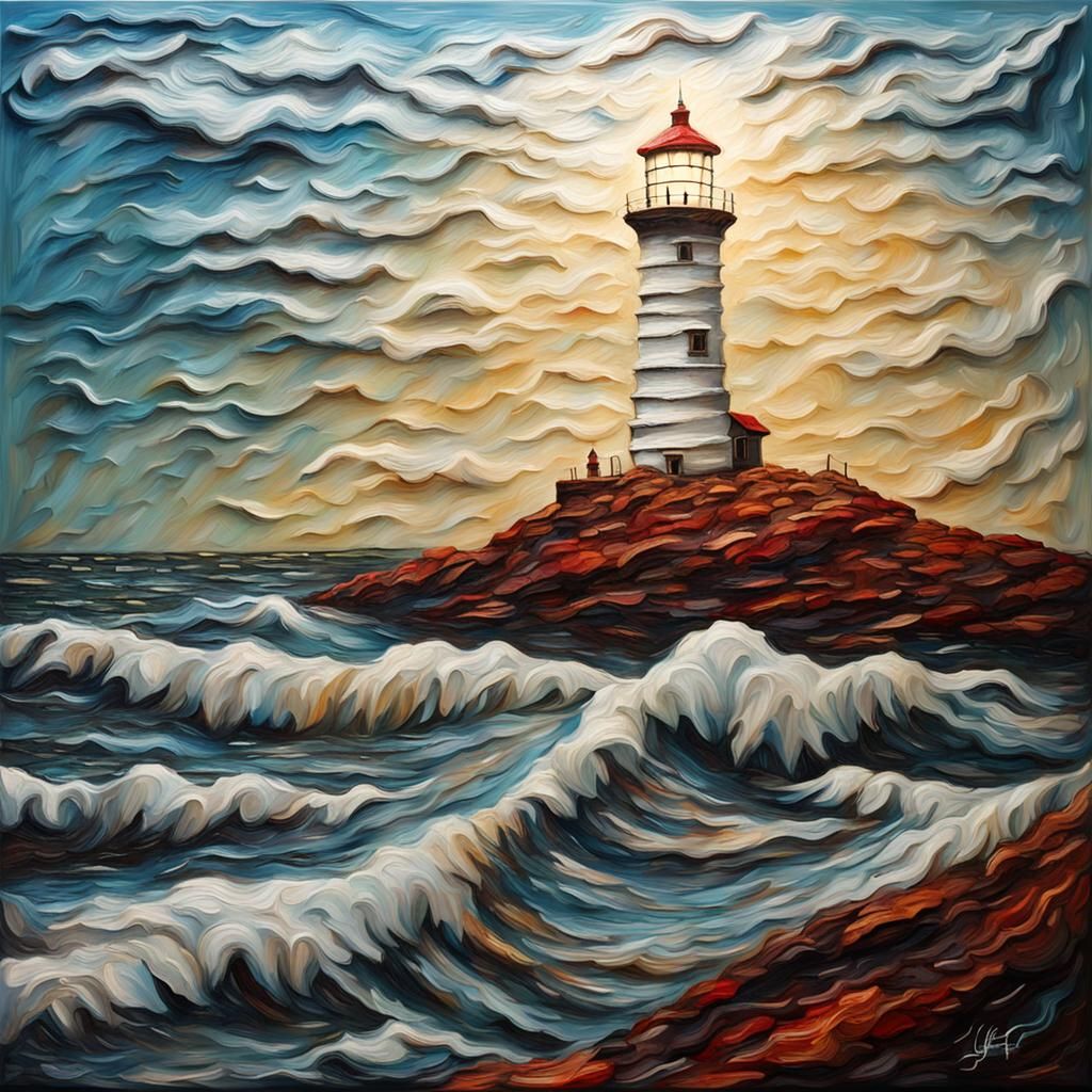 Textured Impasto Lighthouse Painting