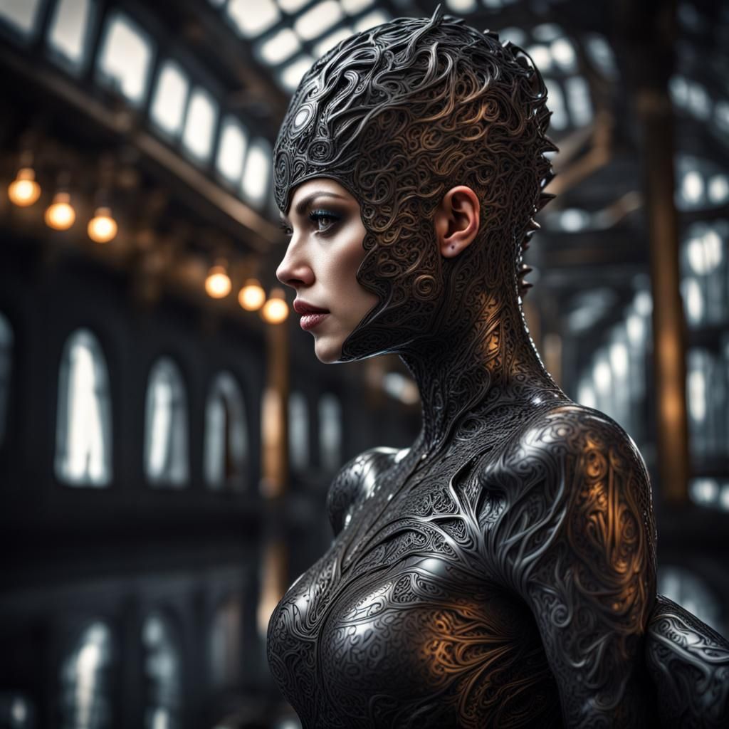 Hyperrealistic Latex Elemental Woman in HDR