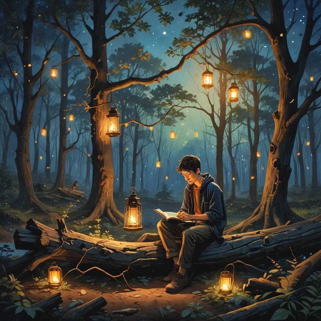 Enchanting Forest Night Scene in Detailed Matte Painting