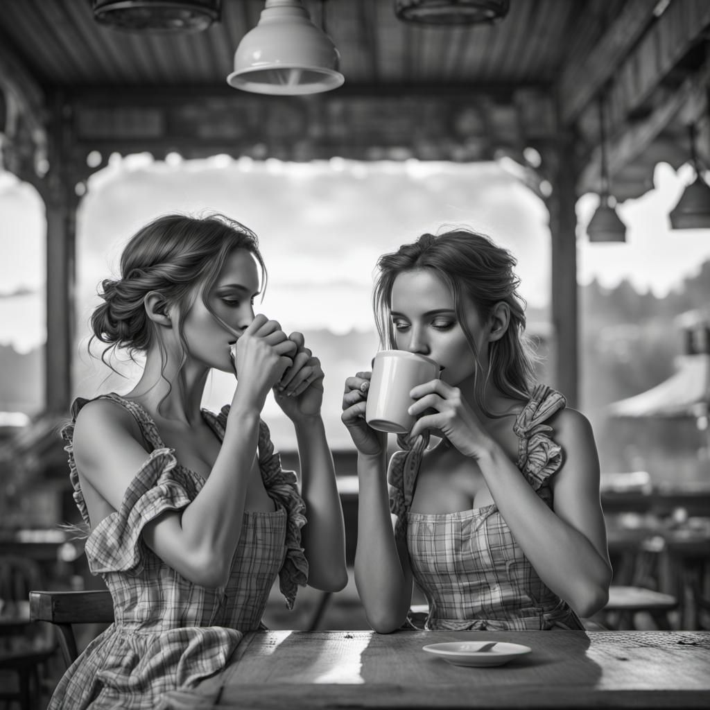 Couple Drinking Coffee in B&W Long Exposure