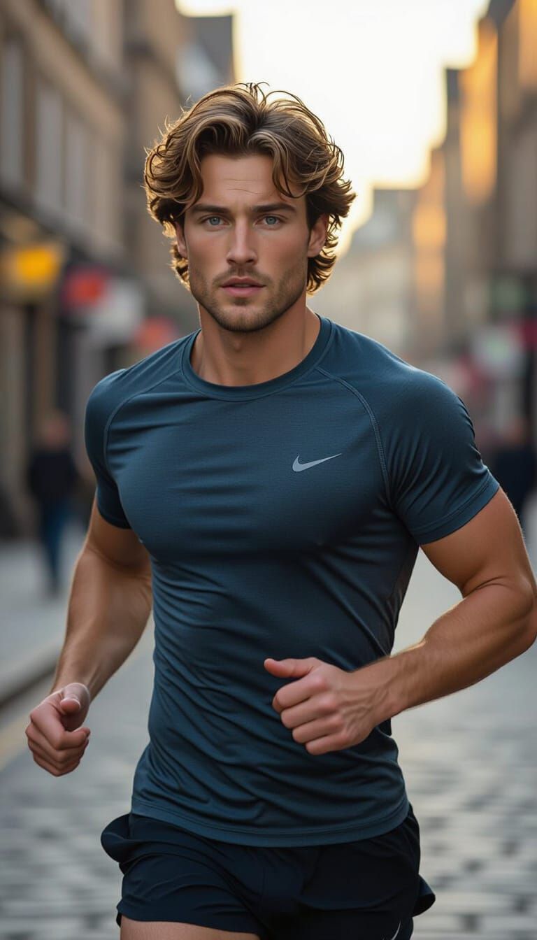 Man Jogging in Edinburgh with Cinematic Lighting