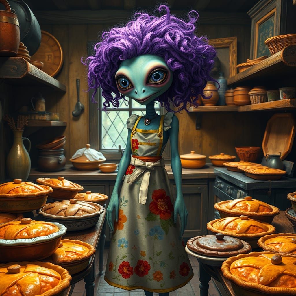 Whimsical Alien Baker in Abstract Digital Art Style