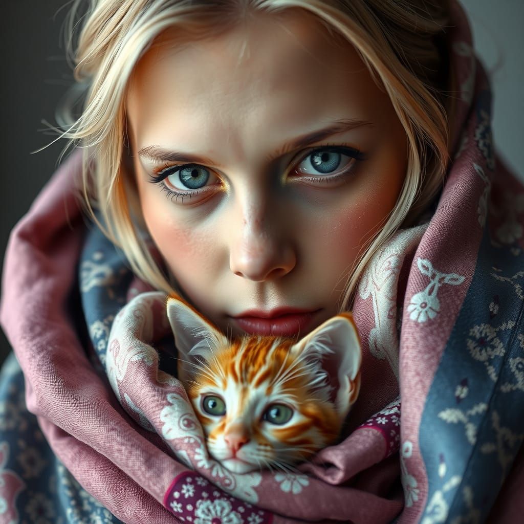 Serene Portrait of Young Woman with Kitten