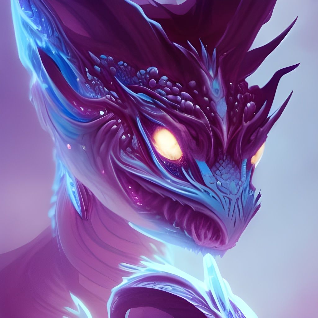 Bioluminescent Dragon Portrait in Art Nouveau Style