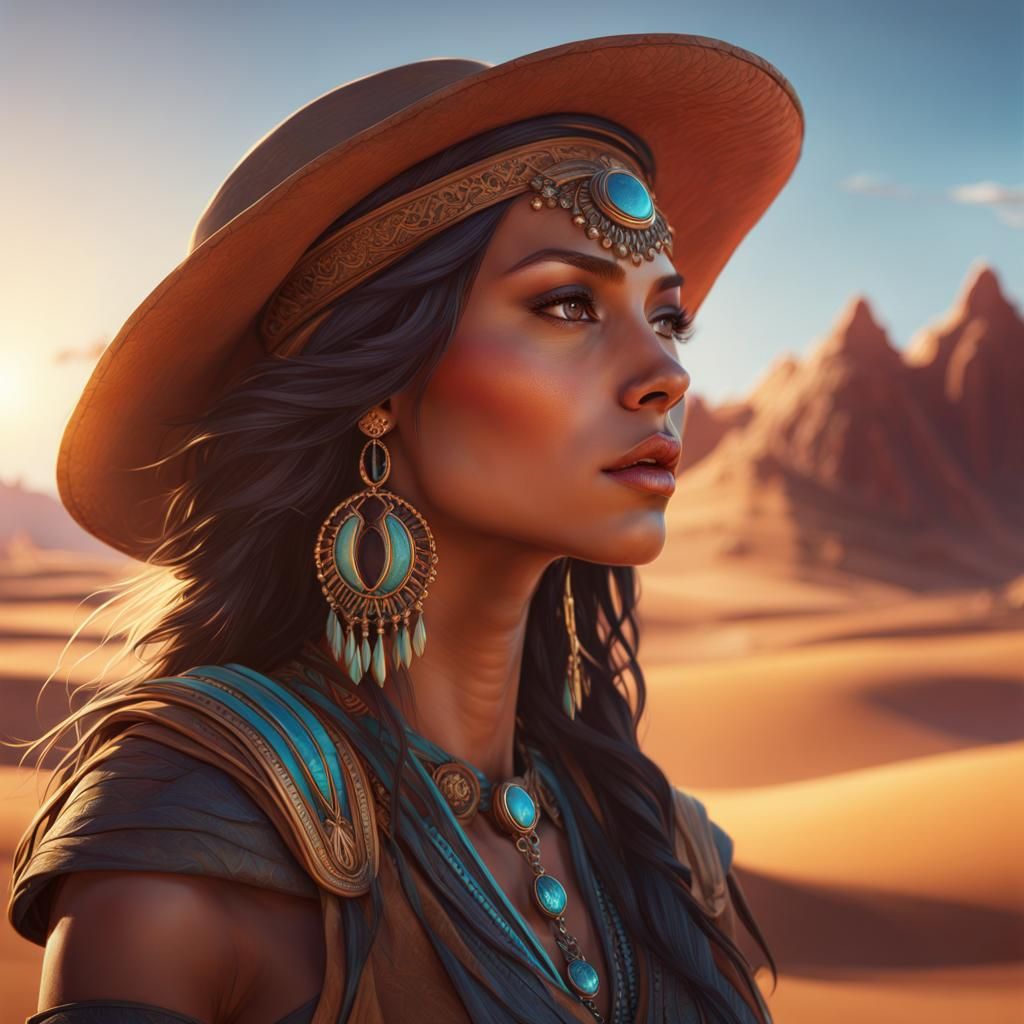 Hyperdetailed Desert Sunrise Portrait, Dynamic Lighting