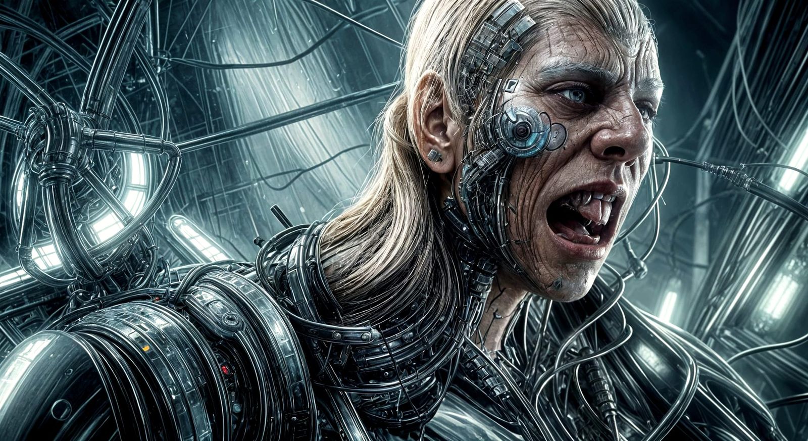 Cyberpunk Monster Trapped in Glass Prison