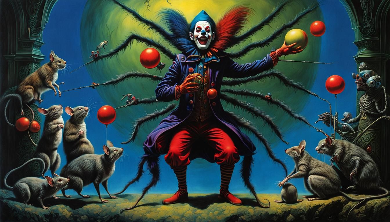 Creepy Spider Clown Juggling Rats